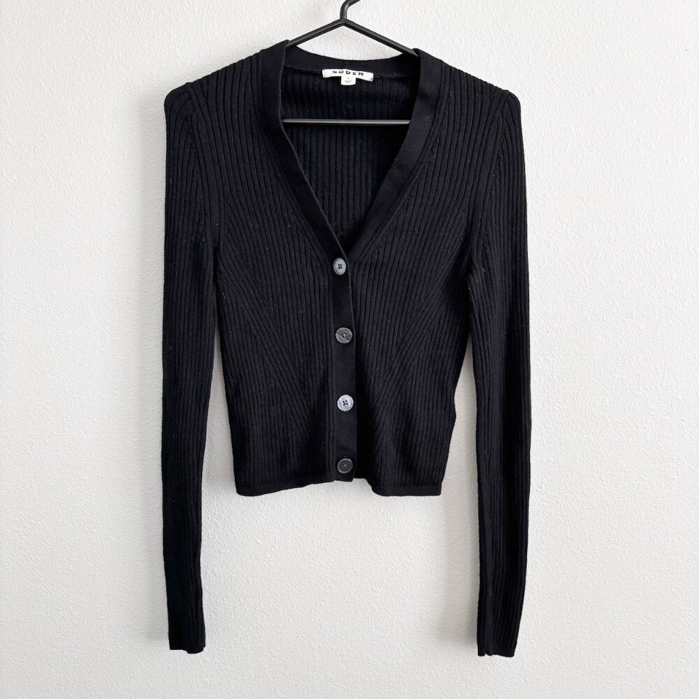 Boden Merino Ribbed V Neck Cardigan Black Size M